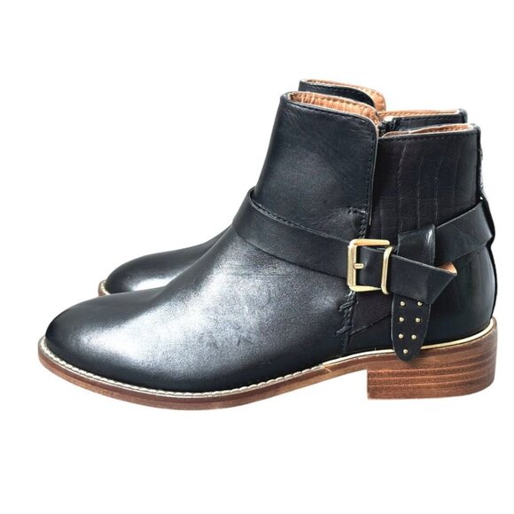 Crevo Collie Womens Black Leather Ankle Boots With Buckle Detail Size 6 NWOB - Picture 1 of 10